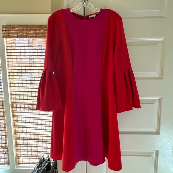 Sachin and Babi Colorblock Dress with Bell Sleeves Size 6 Red Hot Pink Fuchsia